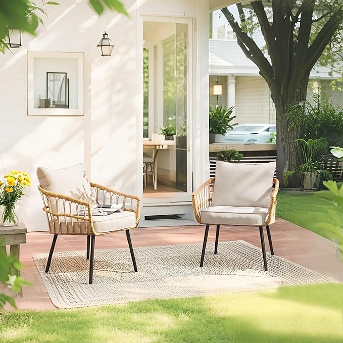 Outdoor Deep Seat Cushions Set of 2 for Patio Furniture, Waterproof & Fade Resistant Replacement Cushions with Removable Covers, 24 x 24 Inch, Beige
