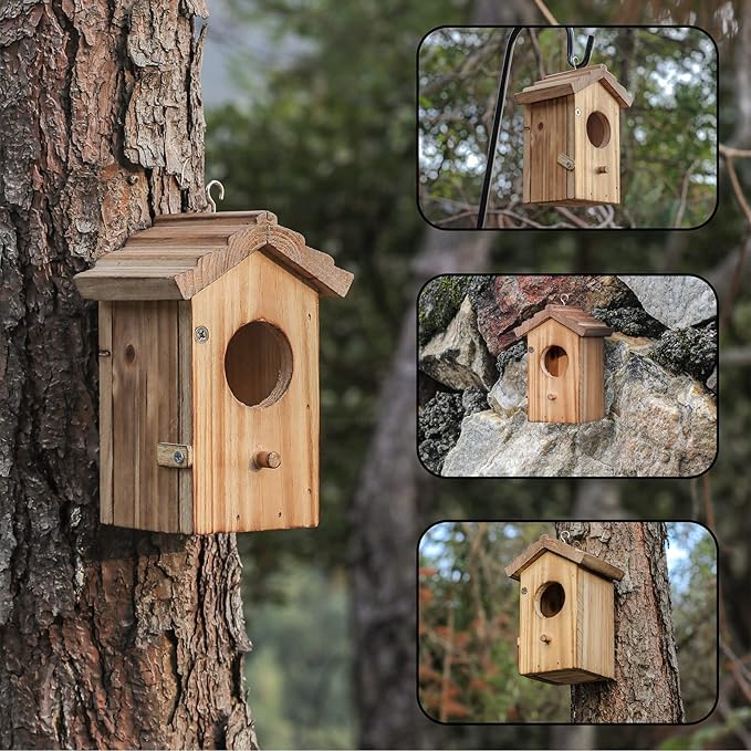 Hummingbird House for Outside Hanging, Mini Wood Birdhouse specifically for Hummingbird, Small Bird Nesting Box with Perch, Weather-resistant outdoor birdhouse, Dimensions:3.3*4.1*5.9 inch