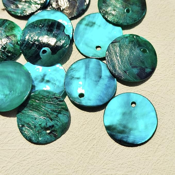 Firstmeet Shell Beads 65pcs Natural 20mm Flat Round Mussel Shell Coin Drop Charm Beads with Iridescent Back for Handcraft Jewelry Making(DIY-1023-Teal-20)