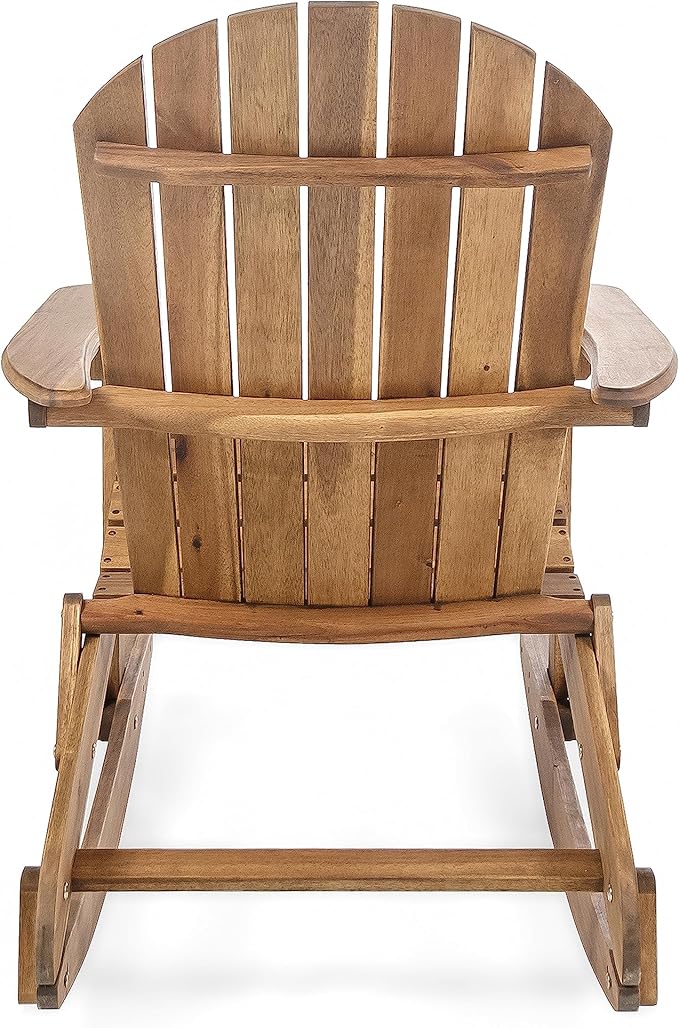 Christopher Knight Home Vayne Acacia Wood Lounge Chair Outdoor, Slatted Adirondack Rocking Chair, Patio Adirondack Chair, Extra Seating for Balcony Backyard Poolside Garden, Weather Resistant, Natural