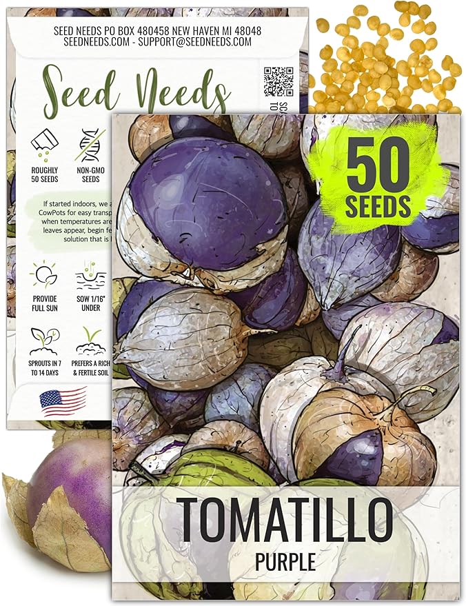 Seed Needs Tomatillo Seeds for Planting Purple Tomatillos - Non-GMO Heirloom & Untreated Annual Veggie Seed to Plant a Home Grown Vegetable Garden Outdoors (1 Pack)