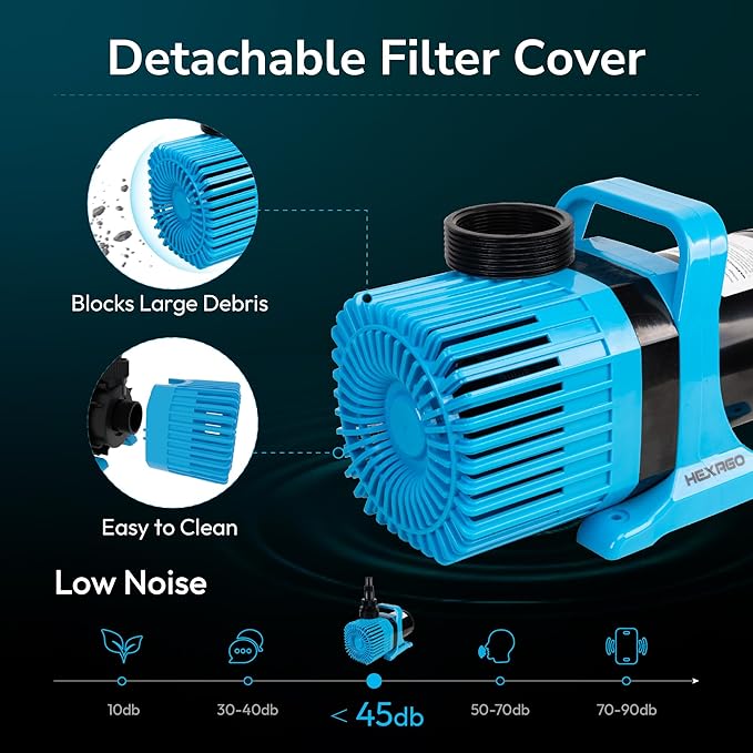 Hexago 5300GPH Submersible Water Pump, 450W Water Pond Pump with Barrier Bag, 33FT Power Cord, 25FT Lift Quiet Water Garden Pumps for Pond, Waterfall, Fountains, Fish Tank and Hydroponic, UL Listed