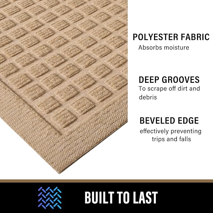 PLEASOR Front Door Mat Indoor Outdoor Entrance, Dirt Resistant and Absorbent Doormat, Sturdy Non-Slip Backing Entry Mat, Fade Resistant, Easy Clean Low-Profile Entryway Mat, 36x24, Beige