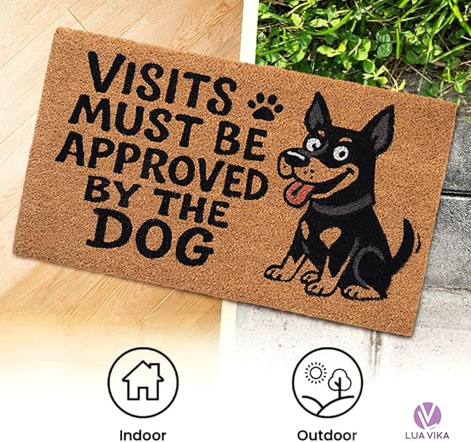 Coir Doormat Outdoor Entrance - Approved by The Dog - 17"x30" - Funny Door mats Outside - Welcome mat Funny - Indoor/Outdoor Doormat