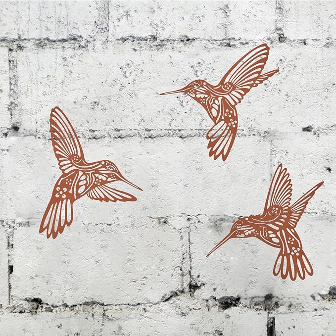 QZGXDECO 9.5-Inch Rust Metal Hummingbird Outdoor Wall Art Decor – Rustic Garden-Style Indoor/Outdoor Decorative Iron Bird Wall Sculpture for Fence Patio Yard