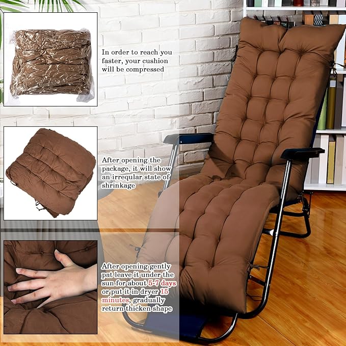 Bucherry 67 x 19 Inch Chaise Lounge Cushions Soft Lounge Chair Cushion Gravity Chair Cushion Sofa Lawn Furniture Cushion Pad with 6 Tie for Outdoor Indoor Patio Home Without Headrest (Coffee,2 Pcs)