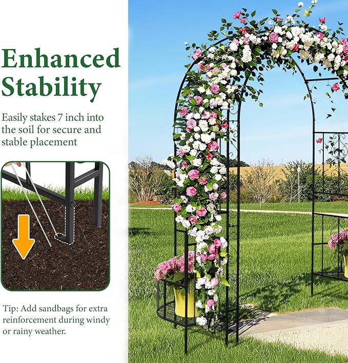 VINGLI Garden Arbor Arch, Wedding Arch Archway for Ceremony Party, Durable Steel Trellis for Plant Climbing, Christmas Decorations Pergola for Backyard, Lawn, Patio, Yard (with Planter Box)