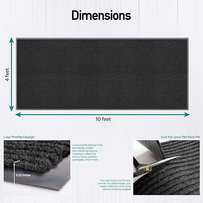 LuxUrux Striped Black Door Mat - Heavy-Duty, Indoor/Outdoor, Waterproof, Low-Profile (4x10 Feet) - Stylish and Durable Solution for High Traffic Areas