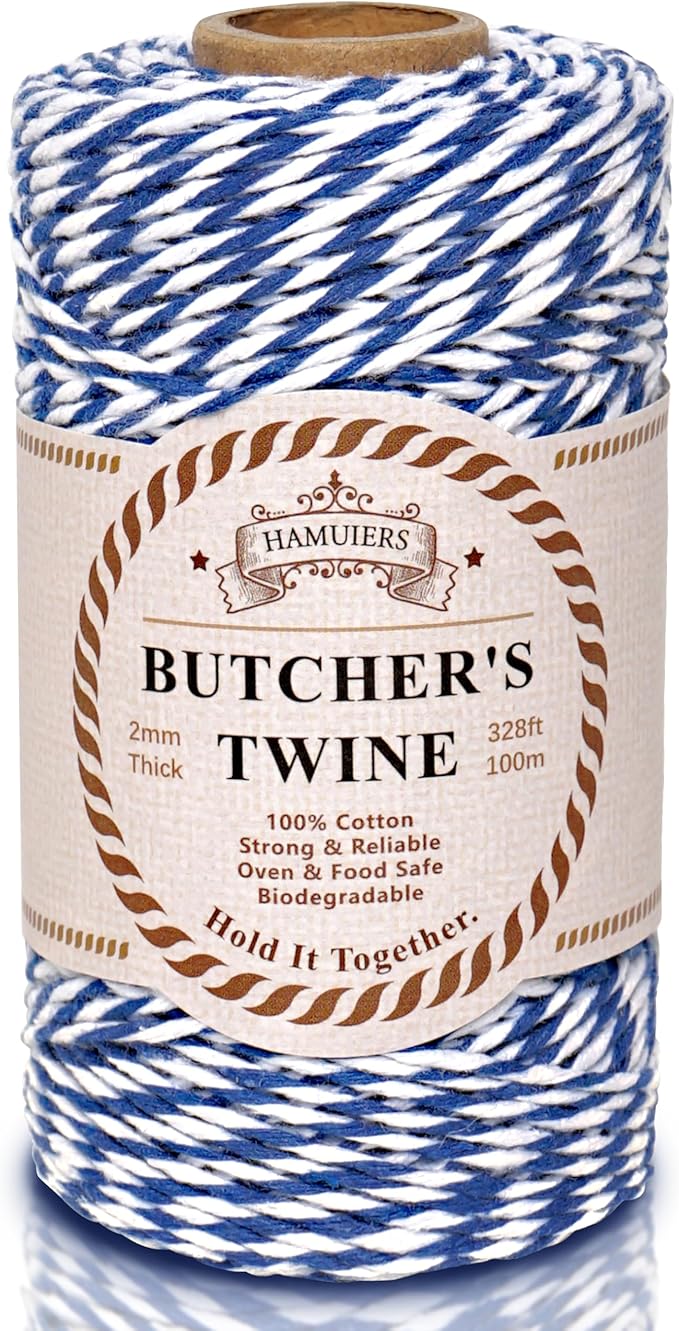 Cotton Twine String, 328 Feet Royal Blue & White - Christmas Twine for Gift Wrapping, Crafts, Baking, Butchers, Holiday Decorations, DIY, Kitchen & Gardening
