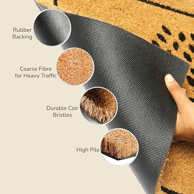 Welcome Doormats, Natural Coco Coir Mats with Non-Slip PVC Backing, Indoor Outdoor Mats for Home & Office, Door Mat, Floor Mats for Door Decor, Beige & Black, 30"x17"
