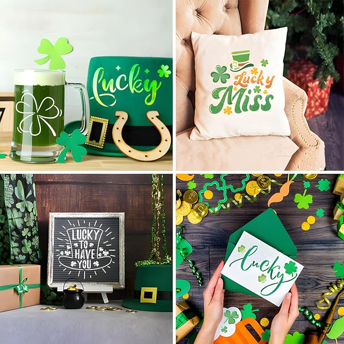 12PCS 6" St. Patricks Stencils for Painting, Plastic St Patricks Day Decoration Stencils for Crafts Reusable, Suitable for Painting on Face Fabric Wood Car & Gift Card