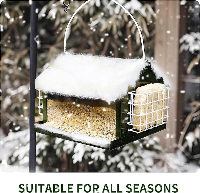 Solution4Patio Bird Feeders for Outdoors Hanging, All Metal, Double Suet Cake and Large Capacity, Hopper Tray & Weatherproof for Finch, Cardinal & Chickadee (Green)