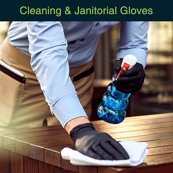FifthPulse Black Vinyl Disposable Gloves - Powder and Latex Free Medical Exam Gloves