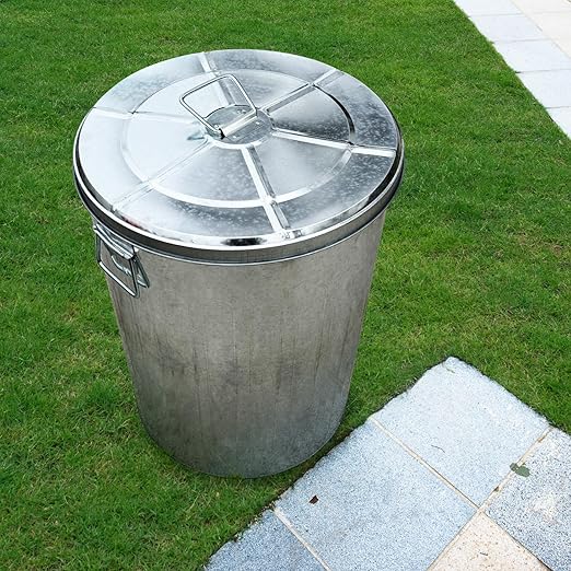 Plexon 20 Gallon Metal Trash Can with Lid Outdoor 20 Gal Galvanized Trash Can with lid Large Metal Garbage Bucket for Feed Ash Storage Garage Farmhouse, Galvanized Steel