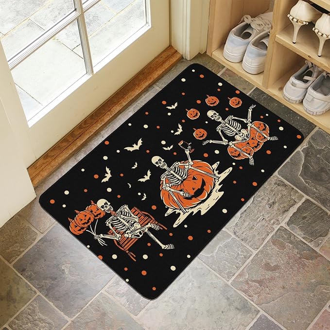 Halloween Decor Welcome Door Mat,Funny Skeleton Home Decoration Non-Slip Indoor Outdoor Front Doormats Rug 17 x 30 Inch
