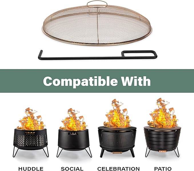 TIKI Social & Huddle Fire Pit Screen & Poker Set – Spark Protector, Ember Guard & Fire Poker for Safe Smokeless Fires – Durable Gold & Black Metal Fire Pit Accessories