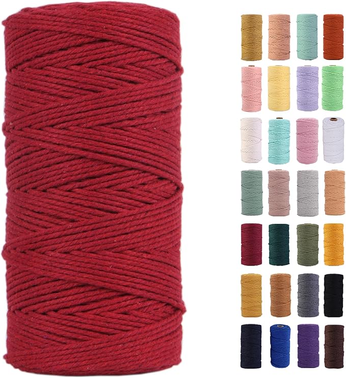 Wine Red Macrame Cord 2mm x 220Yards,Colored Cotton Rope Colorful Cotton Cord Soft Craft Cord Twine for Wall Hanging Plant Hangers Crafts Decorative Projects