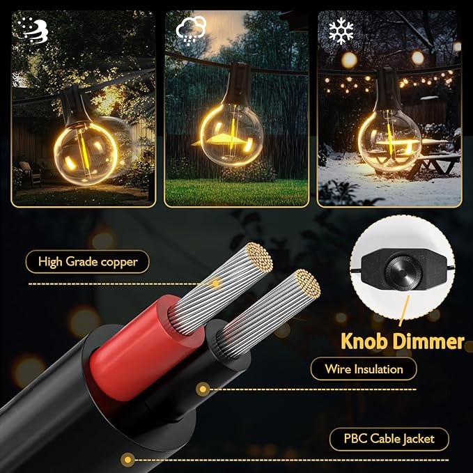 G40 Globe String Lights 60ft LED Shatterproof Hanging Patio Lights, 20+2 Bulbs, Waterproof Connectable for Indoor Outdoor Decor Garden Camping Backyard Valentine's Day Gifts for Men Him Hubby