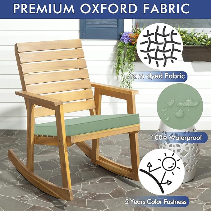 Outdoor Chair Cushions 16 x 17 Inch Waterproof Patio Chair Cushions with Tie 5 Year Color Fastness Thick Outdoor Seat Cushion for Garden Lawn Patio Furniture Sage Green Set of 2
