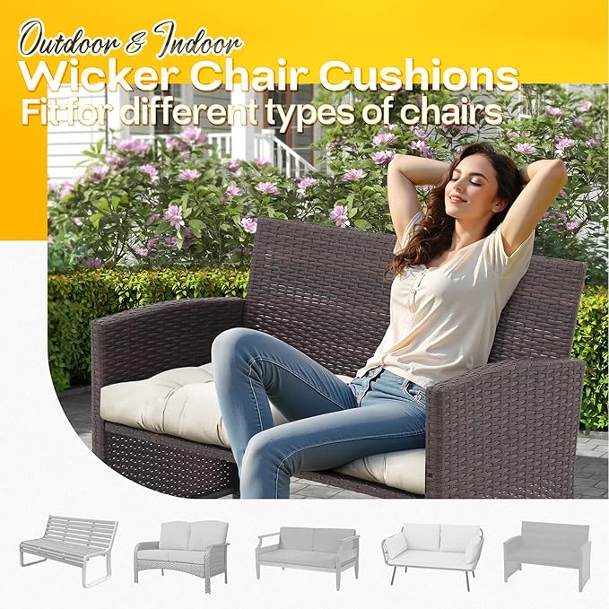 MAGIC ELEPHANT Outdoor Bench Cushion, Memory Foam Loveseat Cushion for Patio Furniture Wicker Chair, Settee Porch Swing Seat Cushion, 44 x 19 Inches (Antique White)