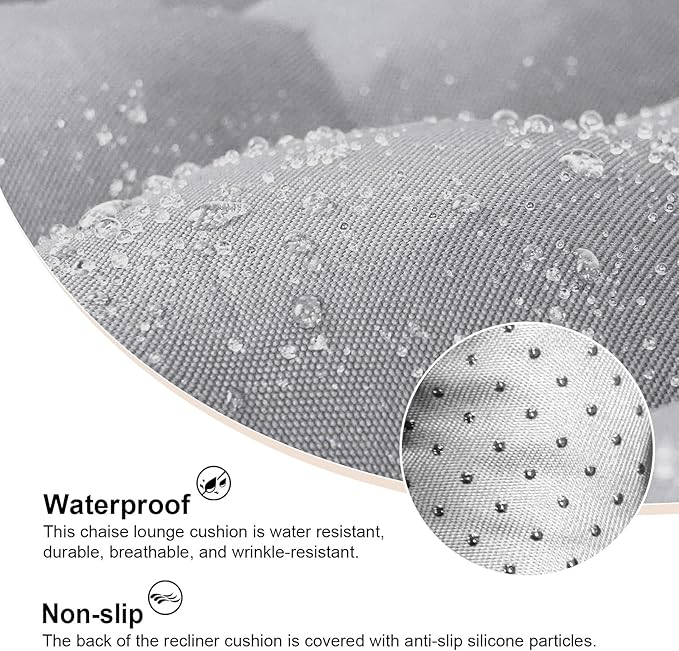 ERWUDEling Outdoor Chaise Lounge Chair Cushion 67 x 19 Inch - 4" Thick Waterproof Zero Gravity Pad Non-Slip 7D PP Cotton with 6 Ties, Machine Washable for Patio/Home/Office (Gray)