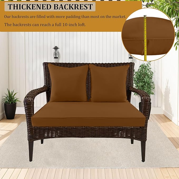 Outdoor Loveseat Cushion Set for Patio Couch/Sofa, 46 x 26 Inch Waterproof & Fade Resistant Patio Furniture Chiar Cushions with Removable Cover (Coffee Brown, 46''Lx26''Wx4''H-Loveseat Cushion Set)