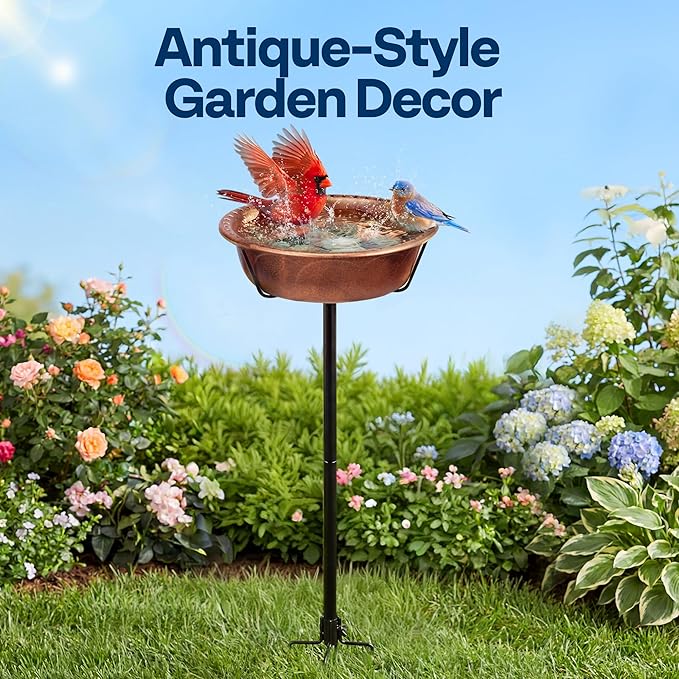 VIVOHOME Bird Bath for Outside, Outdoor 13'' Birdbath Bowl with Metal Ground Stake, Weather-Resistant ABS Bird Bath and Feeder for Garden, 1.45 Gallons, Bronze