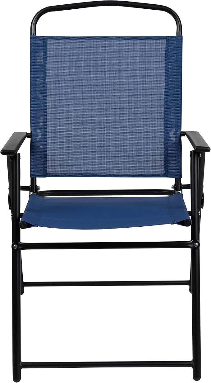 Flash Furniture Nantucket 6-Piece Patio Dining Set with Glass Table, 4 Folding Chairs, and Umbrella, Outdoor Patio Table, Chairs, Umbrella Set, Navy
