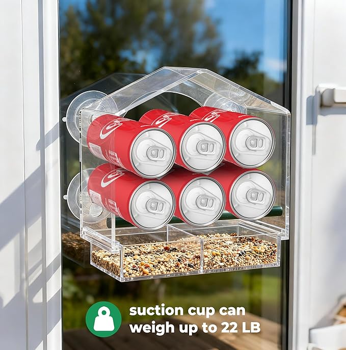Window Bird Feeder with Non-Marking Self-Adhesive Hooks, Clear and Transparent, Outdoor Wild Bird Watching Gift for Finches, Cardinals (1 Large+1small Wihte)
