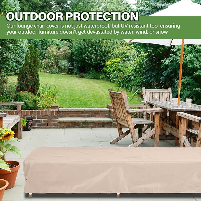 2 Pcs Patio Chaise Lounge Cover Waterproof Outdoor Lounge Chair Cover 30" D x 83" W x 12" H UV Resistant with Handle Strap for Furniture Protection (Tan)