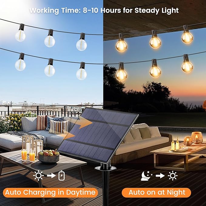 OHLUX 30FT Solar Globe String Lights Outdoor,Waterproof Solar G40 Patio Lights With Remote, 17 Shatterproof LED Filament Bulbs, 2200K Soft White,Dimmable Outside Edison Hanging Light for Backyard Deck