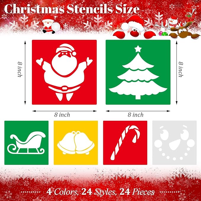 Epakh 24 Pieces Stencils for Kids 8 Inches Drawing Stencils Chalk Template Large Washable Geometric and Garden Themed Primary Shape Template for Kids Toddlers Preschooler(Snowman Style)