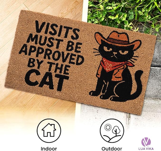 Coir Doormat Outdoor Entrance - Approved by The cat - 17"x30" - Funny Door mats Outside - Welcome mat Funny - Indoor/Outdoor Doormat