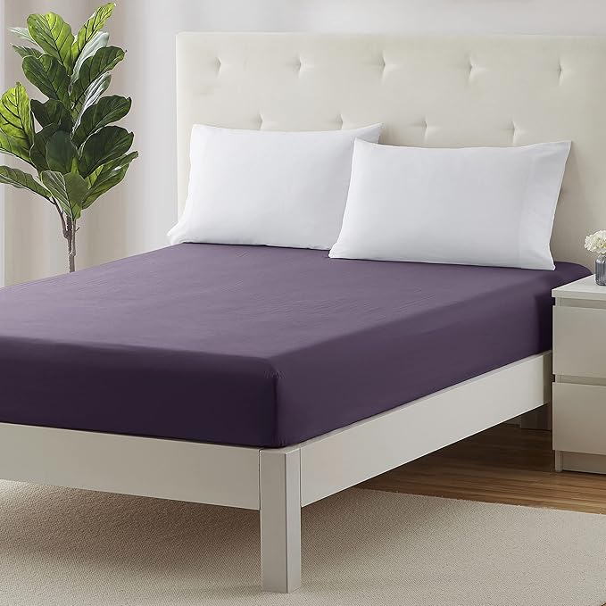 Clara Clark Fitted Sheet, Extra Deep Pocket Fits Deep Mattress, Luxury Soft Fitted Sheet Only, King Eggplant Purple