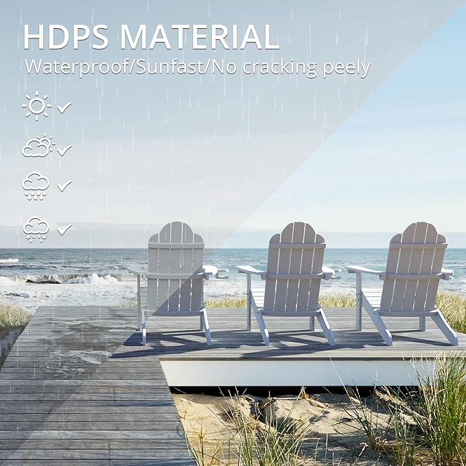 LUE BONA HDPS Adirondack Chairs Set of 6, Fire Pit Outdoor Chair Weather Resistant with Cup Holder, Modern Plastic Chair Plastic for Patio, Deck, Proch, 350LBS, White