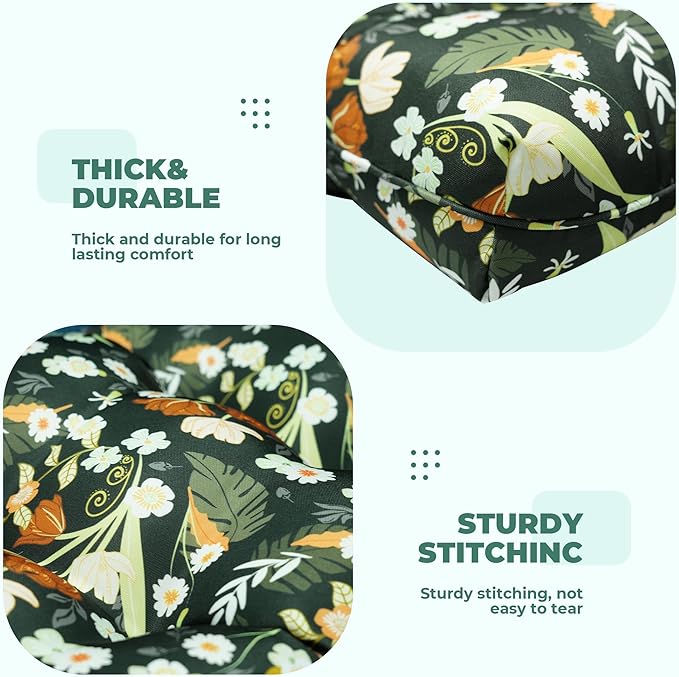 Wicker Chair Cushions, Waterproof Outdoor Loveseat Cushions for Patio Furniture, Tufted Wicker Furniture Cushions, 1 Loveseat and 2 U-Shaped Cushions (Black Floral)