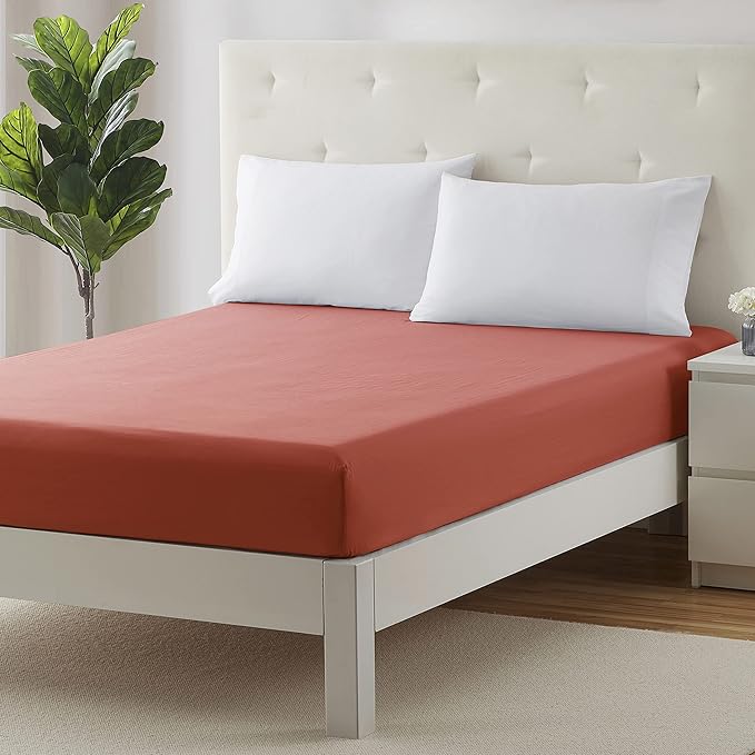 Clara Clark Fitted Sheet, Extra Deep Pocket Fits Deep Mattress, Luxury Soft Fitted Sheet Only, Full Orange