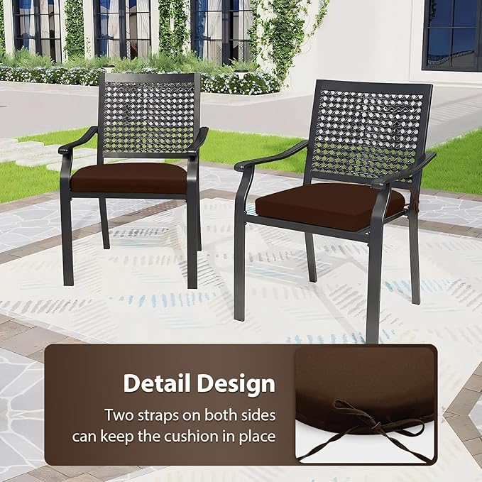 Outdoor Chair Cushions Set of 4, 17 x 16 Inch Patio Chair Cushions for Outdoor Furniture, Water Resistant, Non-Slip Ties(Dark Brown)