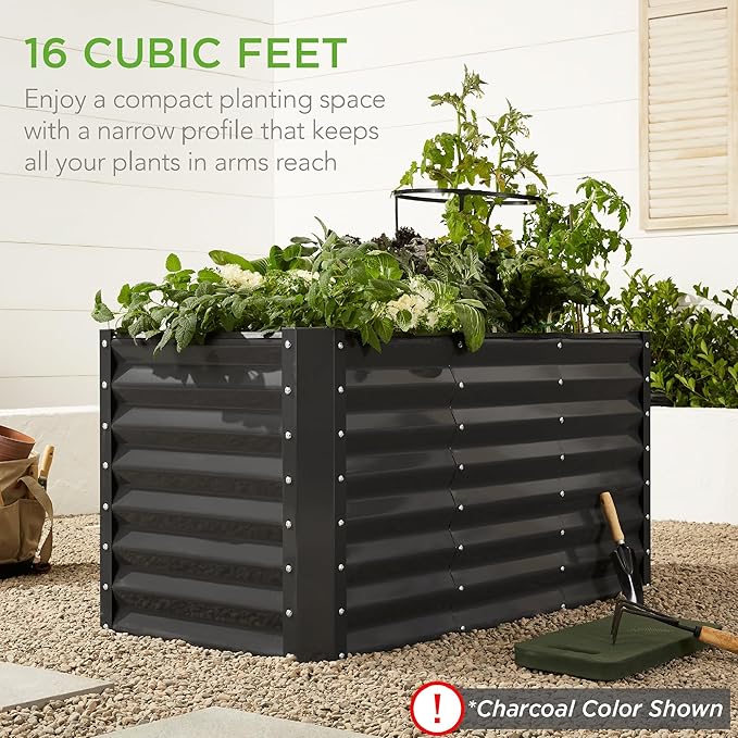 Best Choice Products 4x2x2ft Outdoor Metal Raised Garden Bed, Deep Root Box Planter for Vegetables, Flowers, Herbs, 119 Gallon Capacity, 100% Non Toxic Materials - Beige