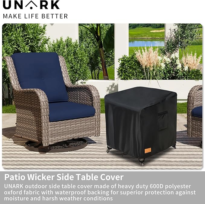 Patio Wicker Side Table Cover, Suitable for 3-Piece Outdoor Wicker Patio Bistro Set Side Table, Waterproof Square Patio Small Side Table Cover 22 W x 22 D x 18 H inches Black