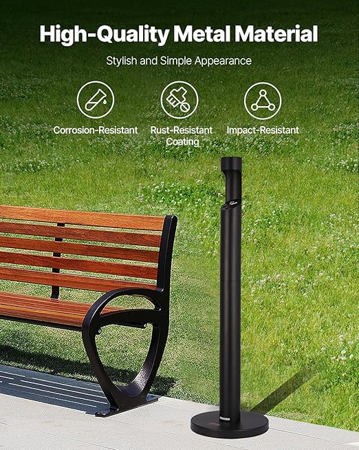VEVOR Cigarette Butt Receptacle, Commercial Cylinder Cigarette Butt Container, Freestanding and Weatherproof Outdoor Cigarette Butt Disposal for Garden, Office, Restaurant, Hotel, Bar, Patio, Black