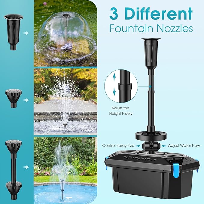POPOSOAP RGB Pond Filter with Pump Fountain Kits, 660GPH Pond Filter Box With 40W Pond Pump & RGB Auto-Cycle LED Lights, Koi Pond Filters for Outdoor Ponds Clean, Clear, and Add Water Features