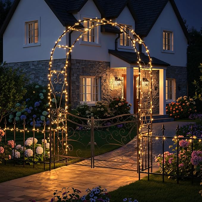 VINGLI Garden Arbor Arch, Wedding Arch Archway for Ceremony Party, Trellis for Plant Climbing, Christmas Decorations Pergola for Backyard, Lawn, Patio, Yard (Arbor with Gate and Fence)