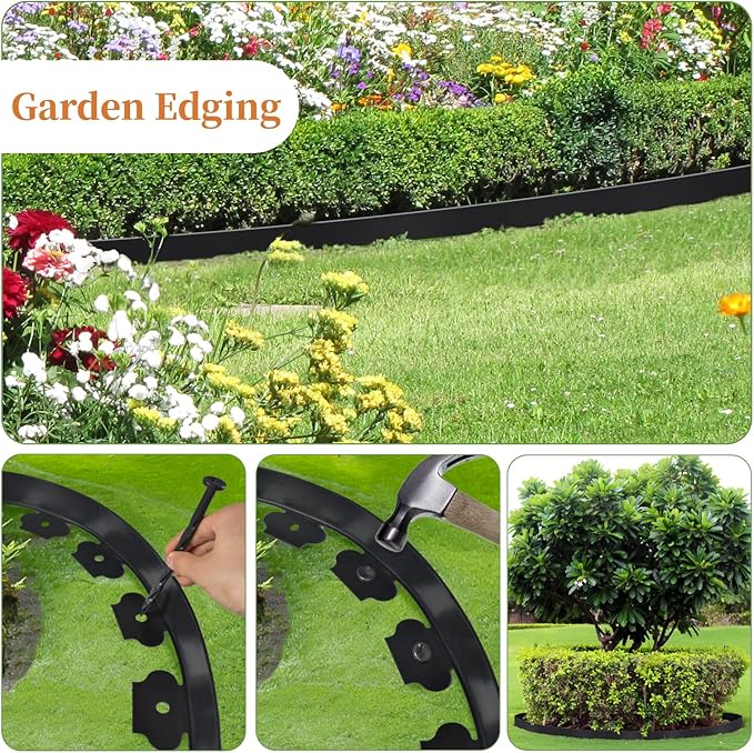 Garden Edging 30ft Black Landscape Edging, 30 Spikes for Lawn 2 Inch Tall