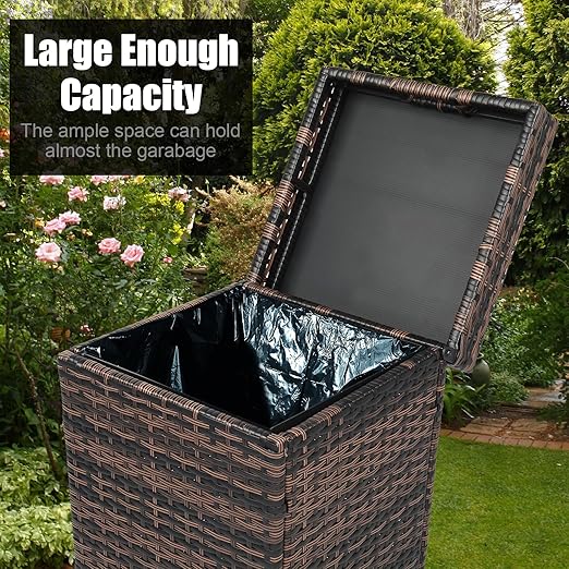 VINGLI 27 Gallon Outdoor Trash Can, Outdoor Dustbin with Convenient Lid for Patio, Garden, Yard, Outdoor Kitchen (Browan with Gradient)