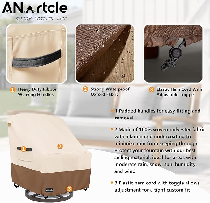 Outdoor Swivel Rocker Chair Cover 2 Pack,Patio Swivel Chair Covers for Outdoor Furniture(28W x 33D x 38.5H Inch),Rocking Chair Covers Waterproof,Beige&Brown.