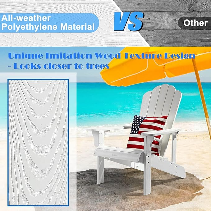 Adirondack Chair Weather Resistant , Hard Plastic Adirondack Chair with Cup Holder, Comfortable Easy to Assemble and Maintain, Outdoor Chair for Patio, Backyard Deck, Fire Pit Lawn Porch - White