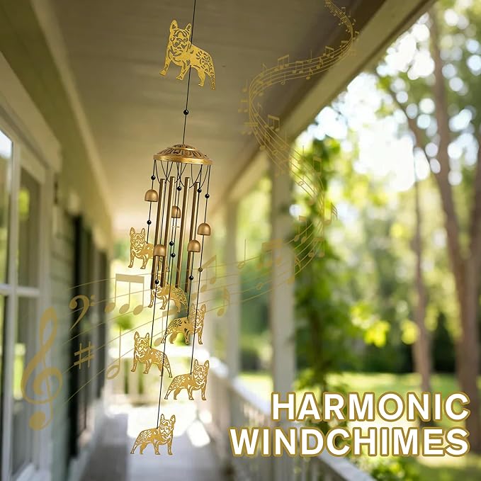 Garden Decor Outdoor Puppy Hanging Wind Chime Decorative - French Bulldog Wind Chimes Hanging Ornament for Pet Lovers Metal Animal Outdoor Garden Art Backyard Decor