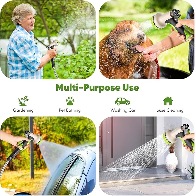 Garden Hose 125ft, Stainless Steel Heavy Duty Water Hose with 10 Function Nozzle Flexible, Lightweight, No-Kink, Pet Proof, Puncture Proof Metal Hose for Yard, Outdoor