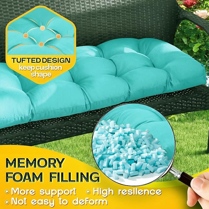 MAGIC ELEPHANT Outdoor Bench Cushion, Memory Foam Loveseat Cushion for Patio Furniture Wicker Chair, Settee Porch Swing Seat Cushion, 44 x 19 Inches (Turquoise)